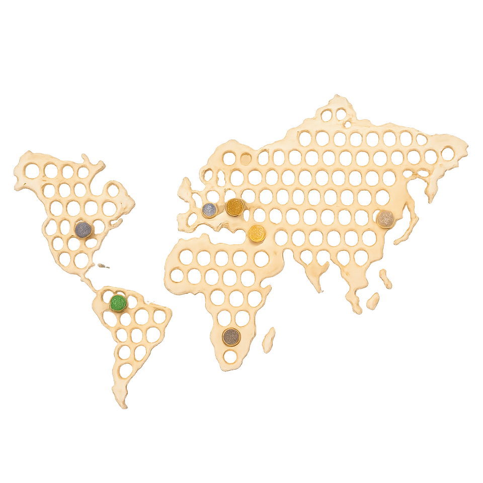 Houten wereldkaart om kroonkurken in te verzamelen